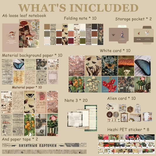 HASTHIP 346Pcs Vintage Journal Kit,Journaling Kit Journal Stickers Journal Supplies,Scrapbook Stickers Pack For Art Journaling Bullet Junk Journal Planners,Diy Decoration Paper Craft Kis,Multicolor