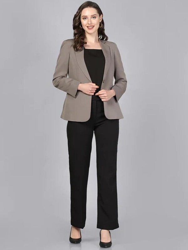 Mans Fab Solid Single Breasted Formal Women Blazer ( Brown - XS )