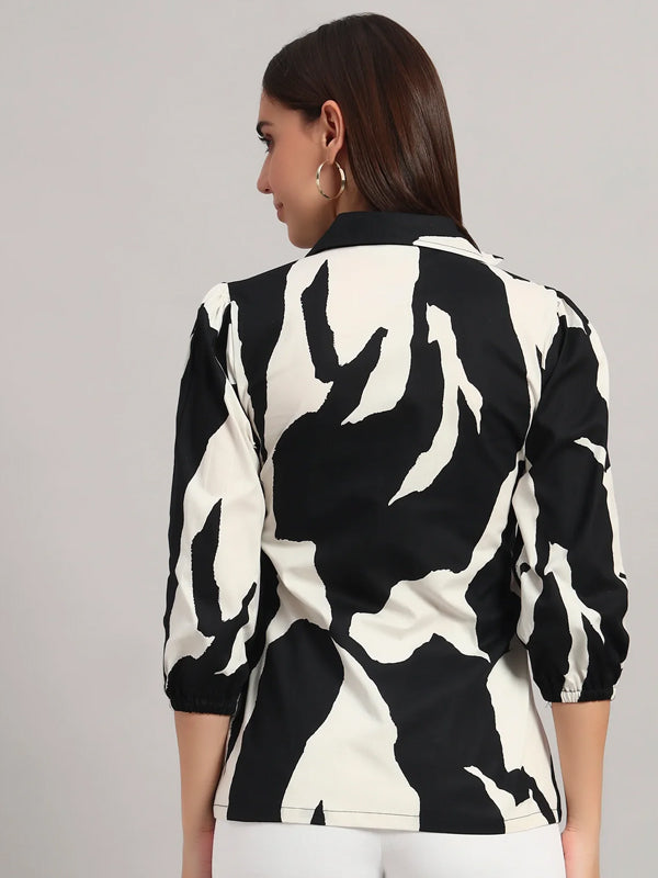 The All-Day Shirt Collar Top, Monochrome Print