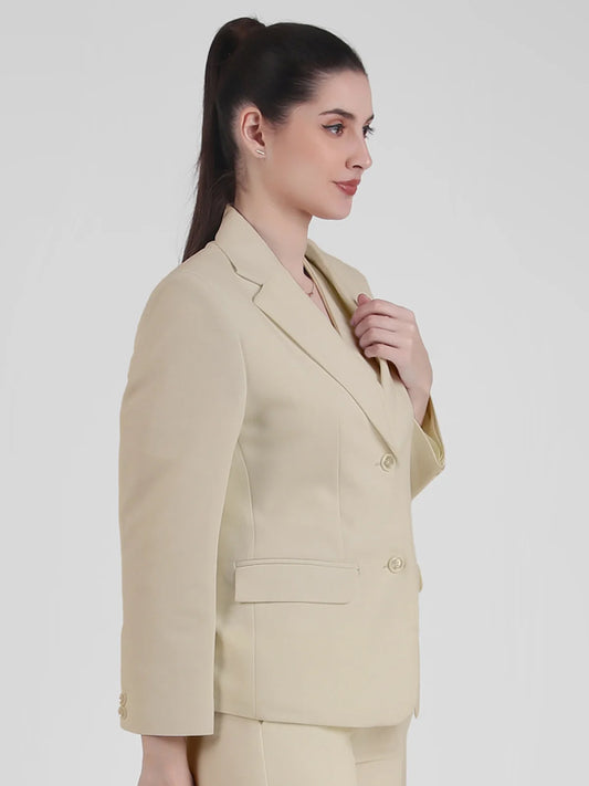 Stretch Crepe Single Breasted Blazer, Sand