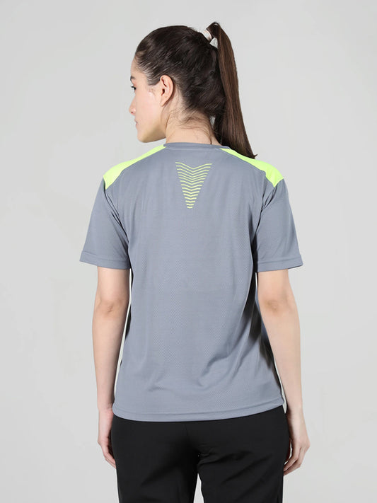 Women Colorblock Round Neck Polyester Grey T-Shirt