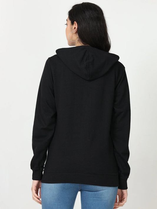 Women Full Sleeve Solid Hooded Sweatshirt Black