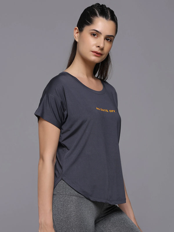 Women Graphic Print Crew Neck Polyester Grey T-Shirt
