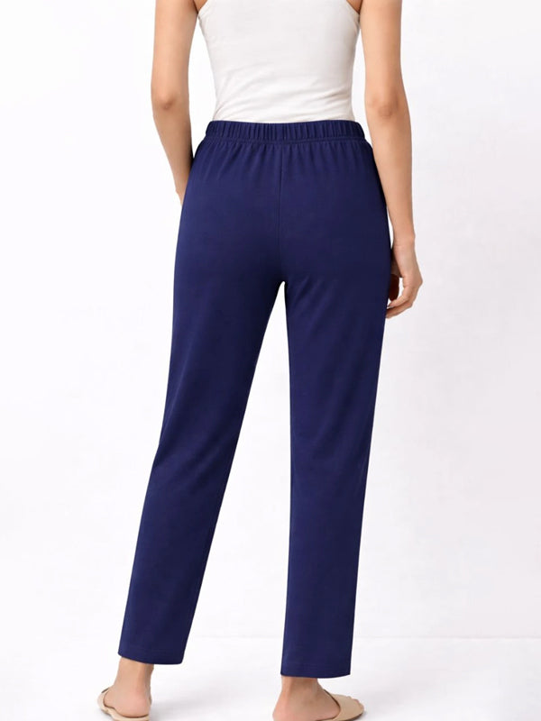 Women Regular Fit, Straight Fit Blue Cotton Blend Trousers