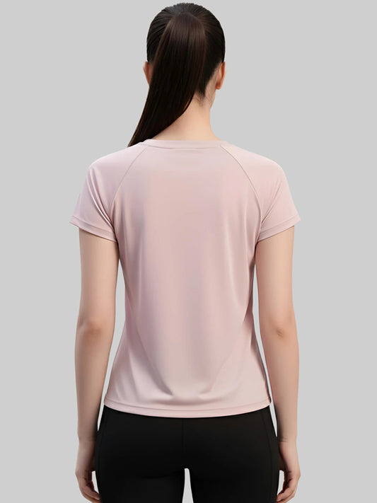 Women Solid Round Neck Polyester Pink T-Shirt