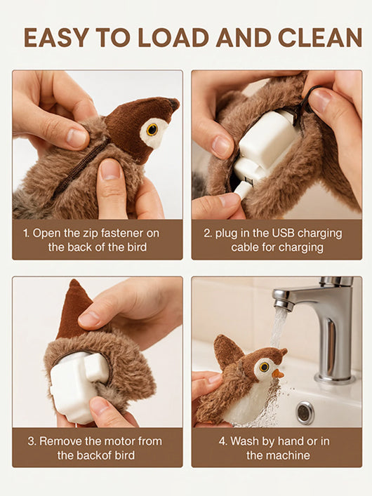 PETZ R US Flapping Wings Catnip Chirping Bird Toy for Cats, Touch Activated Motion Sensor Fiber Soft Toy For Cat