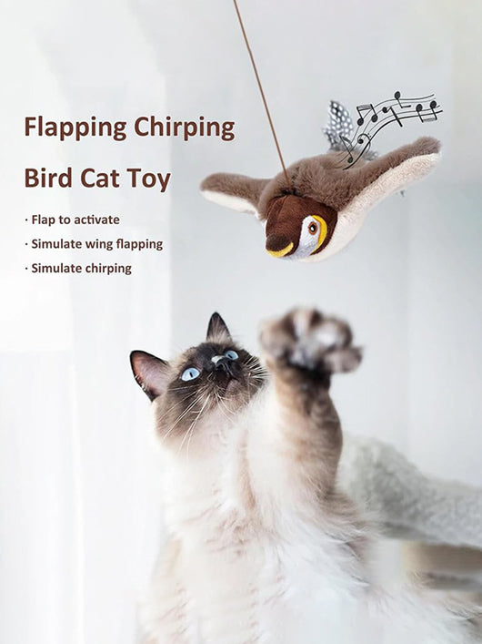PETZ R US Flapping Wings Catnip Chirping Bird Toy for Cats, Touch Activated Motion Sensor Fiber Soft Toy For Cat