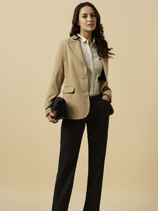 Women Khaki Regular Fit Blazer