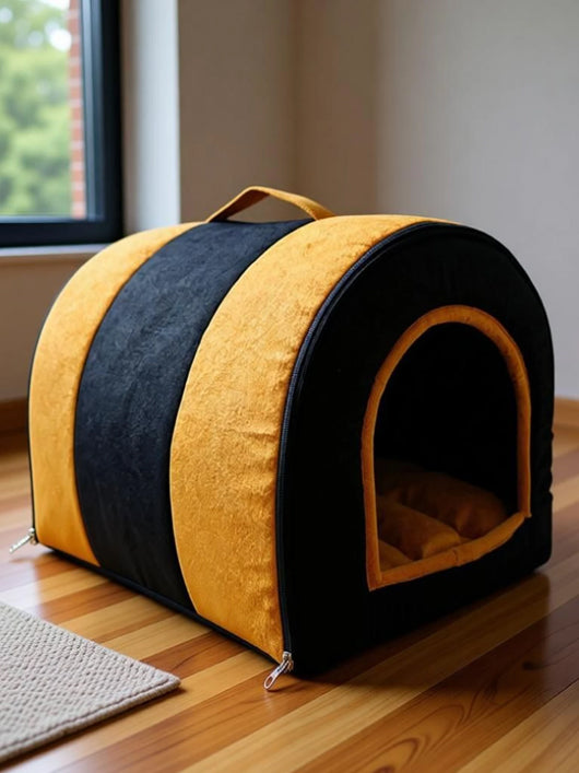 Guru Hut Shape Bed House for Puppies & Cats, Cozy Enclosed, Orange, M, LWH, 45x35x37 M Pet Bed (Orange)