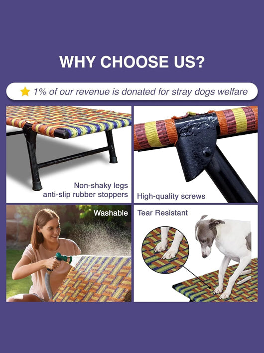 Hussain Funiture Dog Bed With Leg Fold Strong Quality Iron Frame With Strips L Pet Bed (MULTICOLOR)