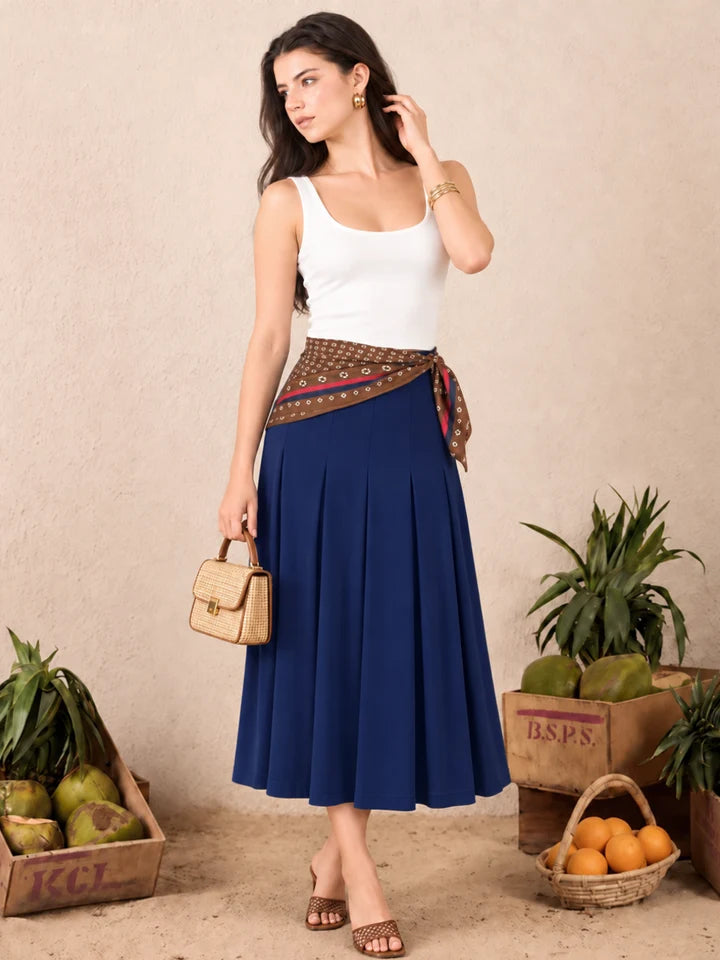 Stretchable Pleated Midi Skirt