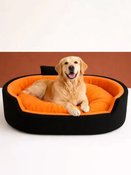 TRANDY STYLISH Luxury Soft Latest Dog Beds , Sofas & Chair With Collar For Dog And Cat S Pet Bed (Orange & Black)