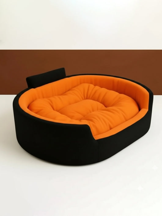 TRANDY STYLISH Luxury Soft Latest Dog Beds , Sofas & Chair With Collar For Dog And Cat S Pet Bed (Orange & Black)
