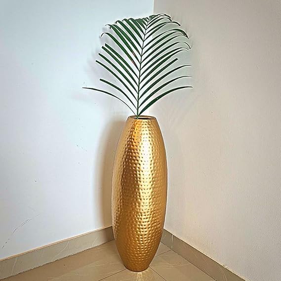 Large Big Tall Size Trumpet Shape Flower Vase (24 Inch) | Gold Metal Floor Flower Vase for Home Decor Living Room Corner Large Long Big Size