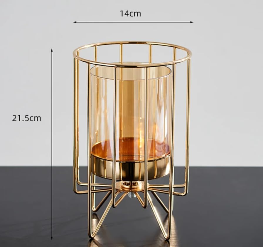 Next In Crafts Metal Geometric Designer Gold Pillar Flower Vase With Removable Glass Modern Design For Pot