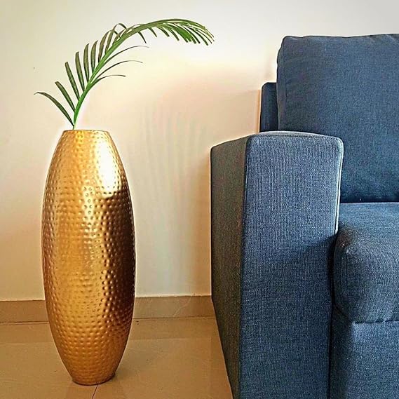 Large Big Tall Size Trumpet Shape Flower Vase (24 Inch) | Gold Metal Floor Flower Vase for Home Decor Living Room Corner Large Long Big Size