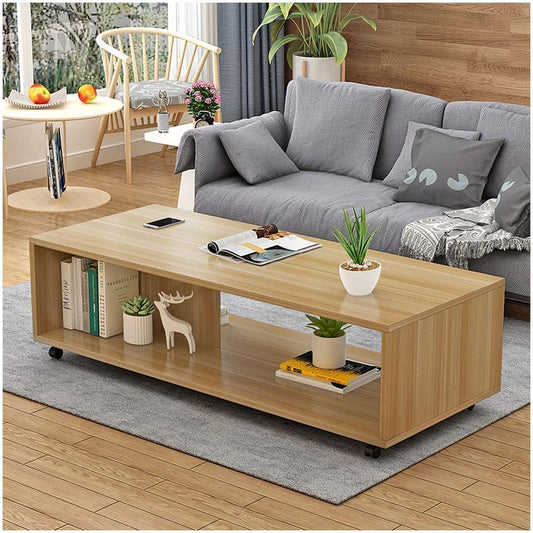 Lukzer Engineered Wooden Center Table with Wheels Open Storage Desk