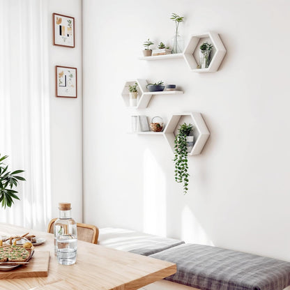 The Menifest | Wooden Hexagonal Shape Wall Hanging Rack Shelf Wall Shelf for Living Room Bedroom and Office Decoration