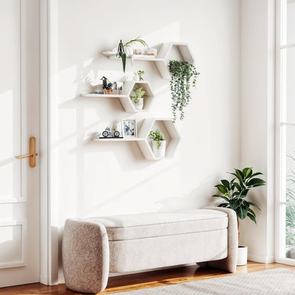 The Menifest | Wooden Hexagonal Shape Wall Hanging Rack Shelf Wall Shelf for Living Room Bedroom and Office Decoration