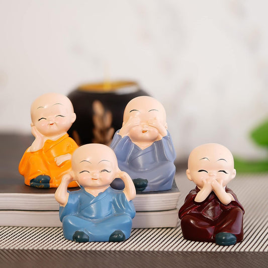 eCraftIndia Colorful 4 Monks Buddha Figurines