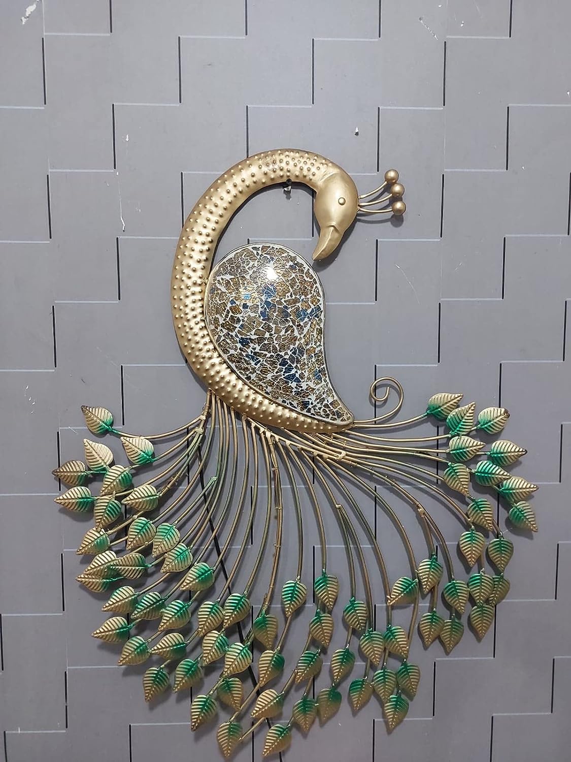 Meqstore Nesfur Metal Handcrafted Peacock Wall Decor With LED Light, Home Decor