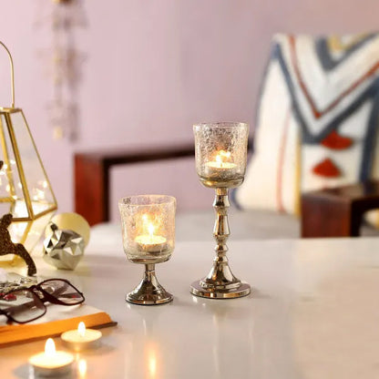 Festive Glass T-Light/Candle Stand (Set of 2)