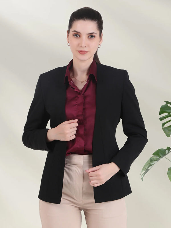 Front Open Style Stretch Crepe Blazer, Black