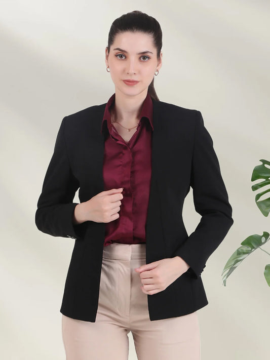 Front Open Style Stretch Crepe Blazer, Black