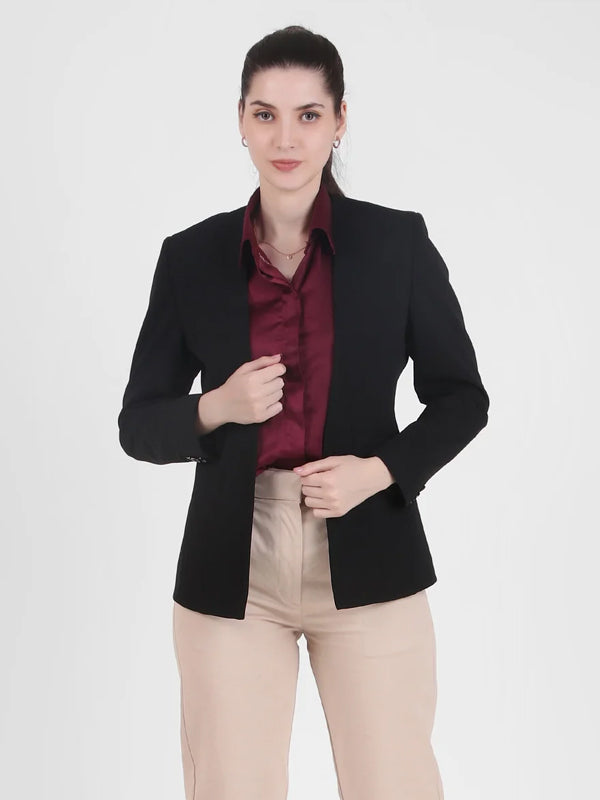 Front Open Style Stretch Crepe Blazer, Black