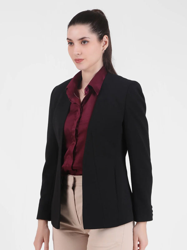 Front Open Style Stretch Crepe Blazer, Black