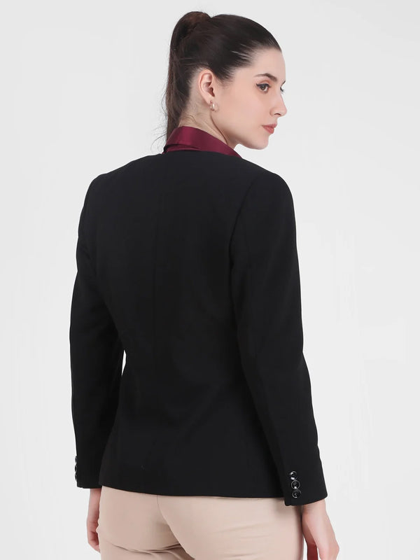 Front Open Style Stretch Crepe Blazer, Black
