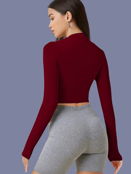 Casual Regular Sleeves Solid Women Maroon Top
