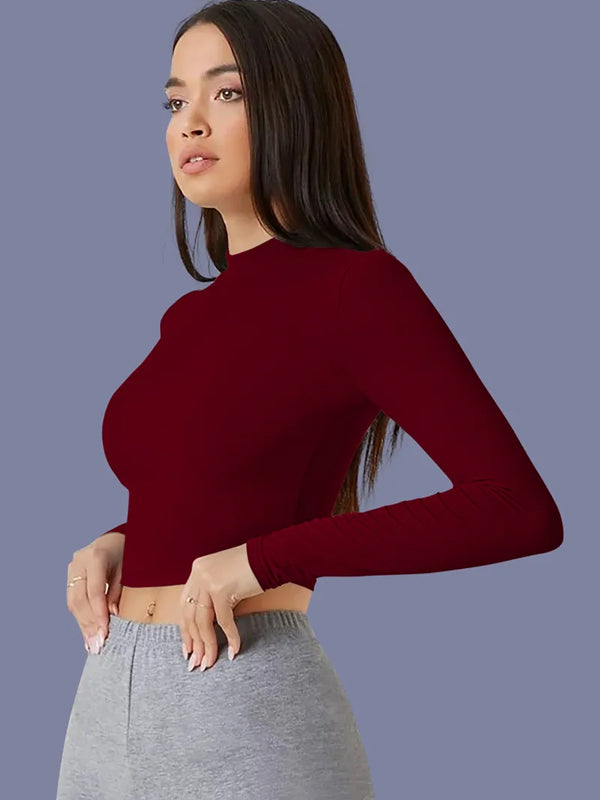 Casual Regular Sleeves Solid Women Maroon Top