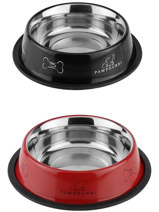 PAWPOURRI Combo of Anti-Skid Water and Food Feeding Bowls Pack of 2 Stainless Steel Pet Bowl