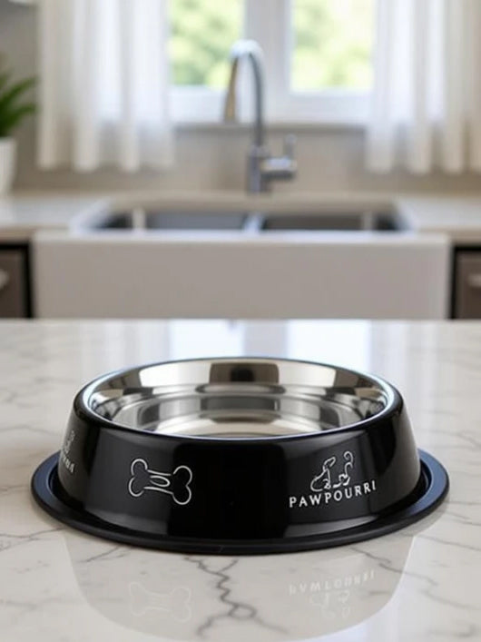 PAWPOURRI Combo of Anti-Skid Water and Food Feeding Bowls Pack of 2 Stainless Steel Pet Bowl
