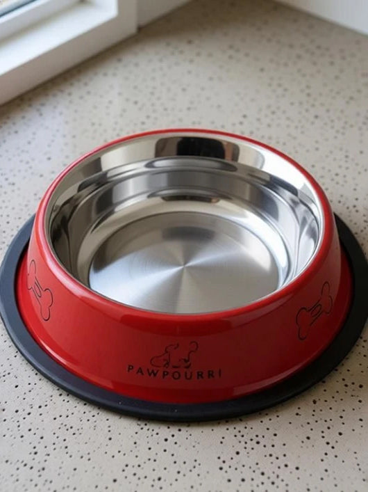PAWPOURRI Combo of Anti-Skid Water and Food Feeding Bowls Pack of 2 Stainless Steel Pet Bowl