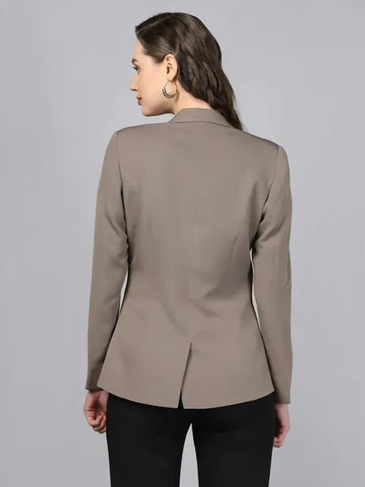 Mans Fab Solid Single Breasted Formal Women Blazer ( Brown - XS )