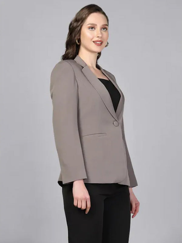 Mans Fab Solid Single Breasted Formal Women Blazer ( Brown - XS )