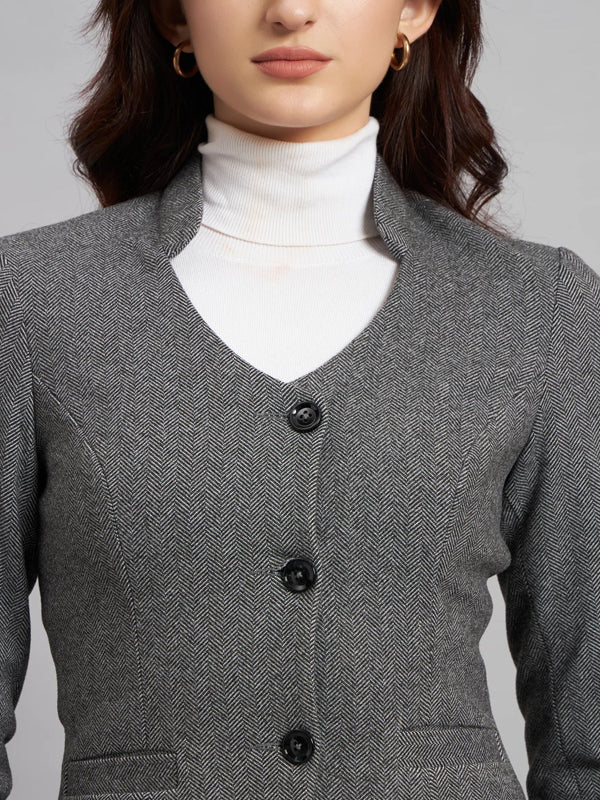 Grace in Grey, Herringbone Blazer