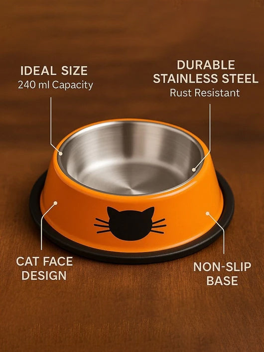 PAWPOURRI Anti Skid ,Non-Slip Cat Feeding Bowl for Kitten ,Cat and pets Stainless Steel Pet Bowl & Bottle