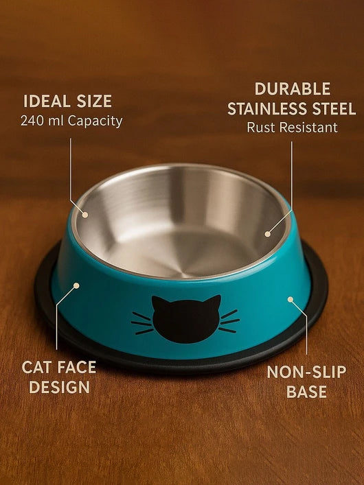 PAWPOURRI Anti Skid ,Non-Slip Cat Feeding Bowl for Kitten ,Cat and pets Stainless Steel Pet Bowl & Bottle