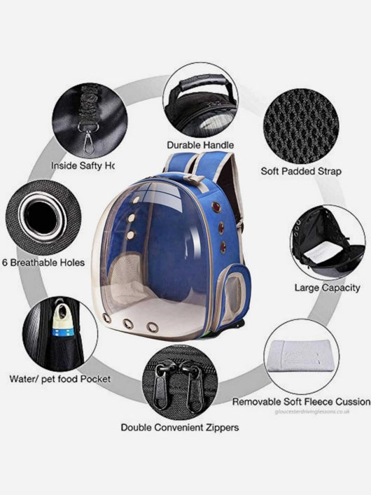 PetFur Blue Backpack Pet Carrier (Suitable For Cat, Dog, Guinea Pig, Hamster, Mouse)