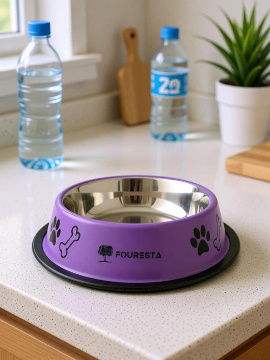 Petsoft Dog Bowl 710 ml Round Stainless Steel Purple Feeding Bowl for Dogs Stainless Steel Pet Bowl (710 ml Purple)