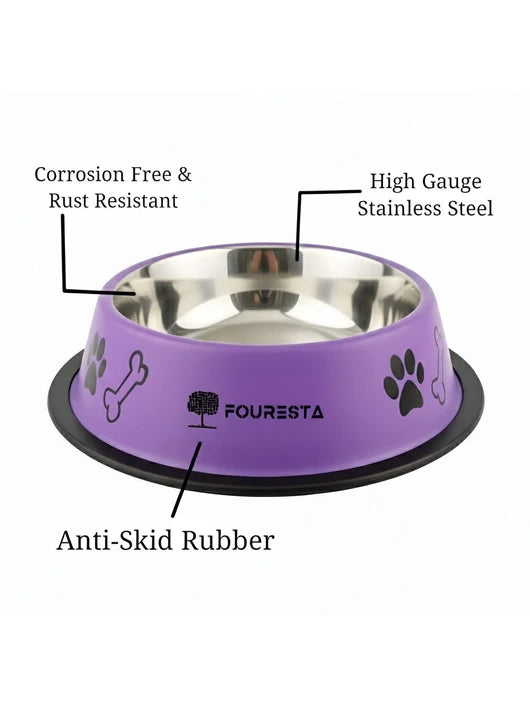Petsoft Dog Bowl 710 ml Round Stainless Steel Purple Feeding Bowl for Dogs Stainless Steel Pet Bowl (710 ml Purple)