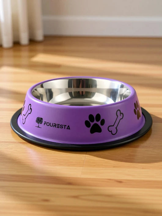 Petsoft Dog Bowl 710 ml Round Stainless Steel Purple Feeding Bowl for Dogs Stainless Steel Pet Bowl (710 ml Purple)
