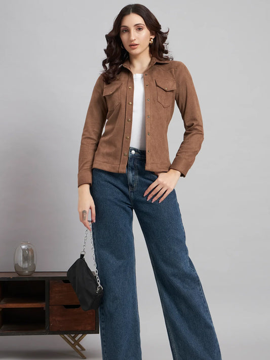 Suede & Sleek Brown Shirt