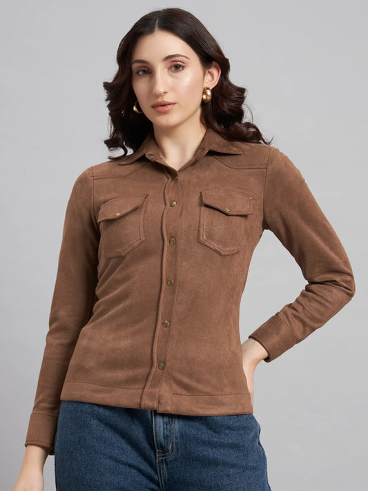 Suede & Sleek Brown Shirt