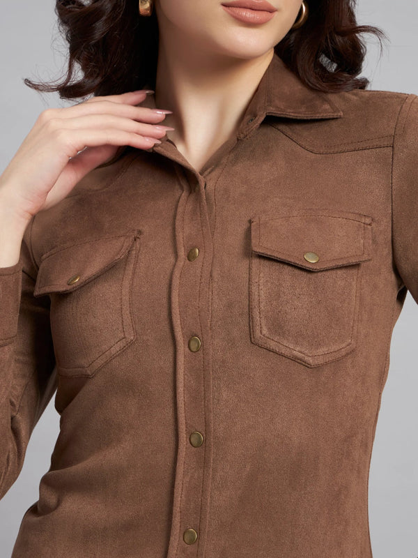 Suede & Sleek Brown Shirt