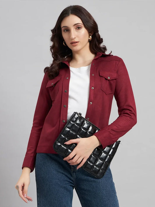 Suede & Sleek Burgundy Shirt