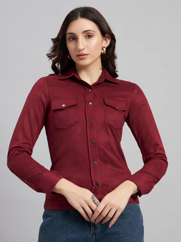 Suede & Sleek Burgundy Shirt